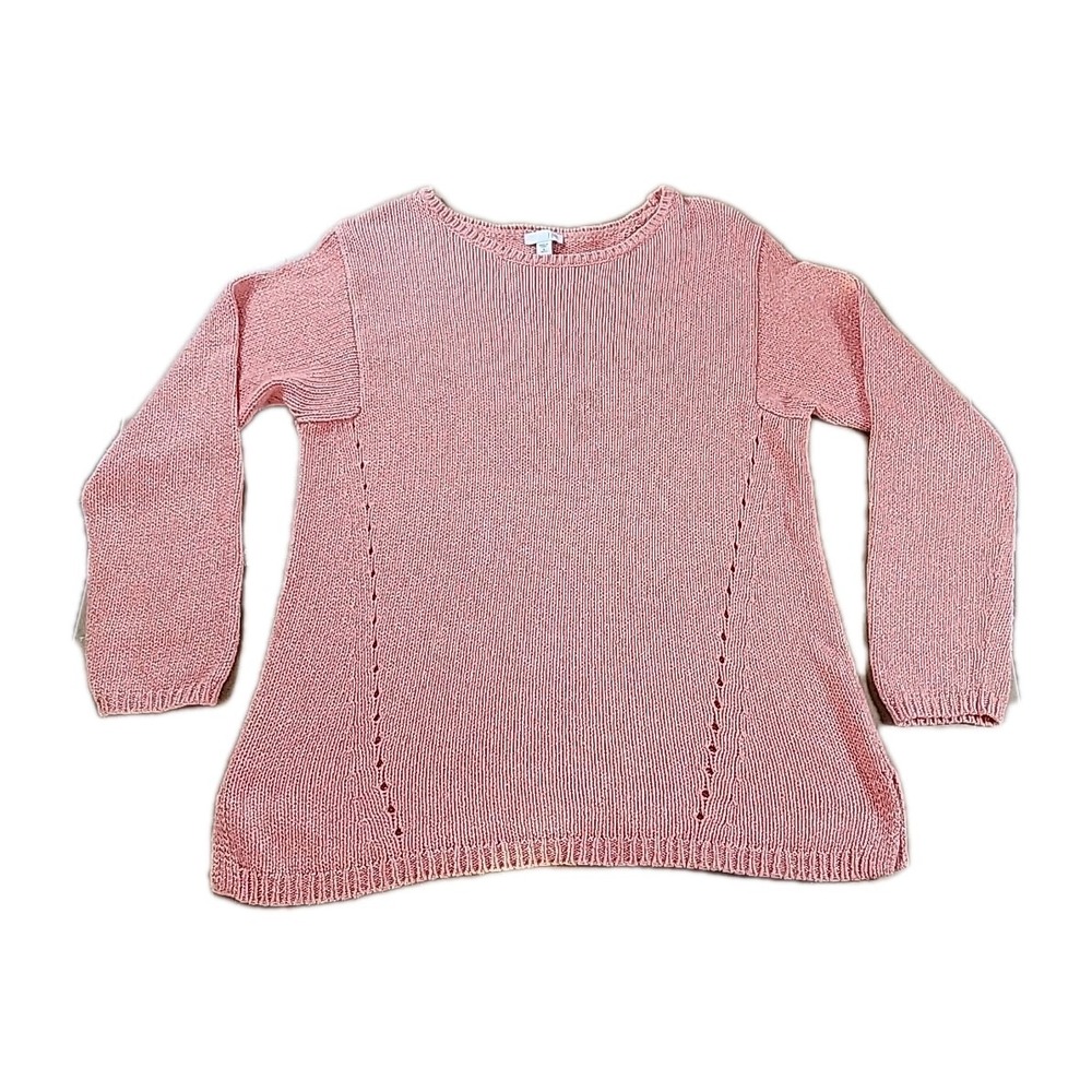 J. Jill PEACH SOLID Crew Neck Women's Sweater SZ M‎ LONG SLEEVE COTTON